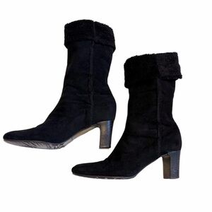 Gozzi EGO Black Suede Heeled Boots with Faux Fur Cuff